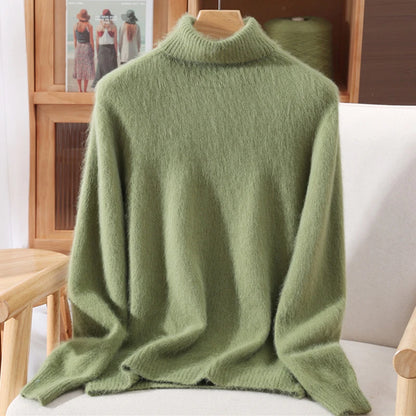 Mink Fur High Collar Pullover Sweater for Women