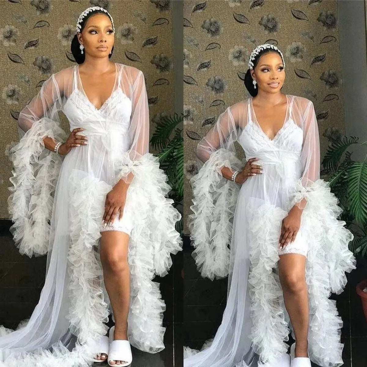 Ruched Maternity Dress Long Sheer Evening Robe