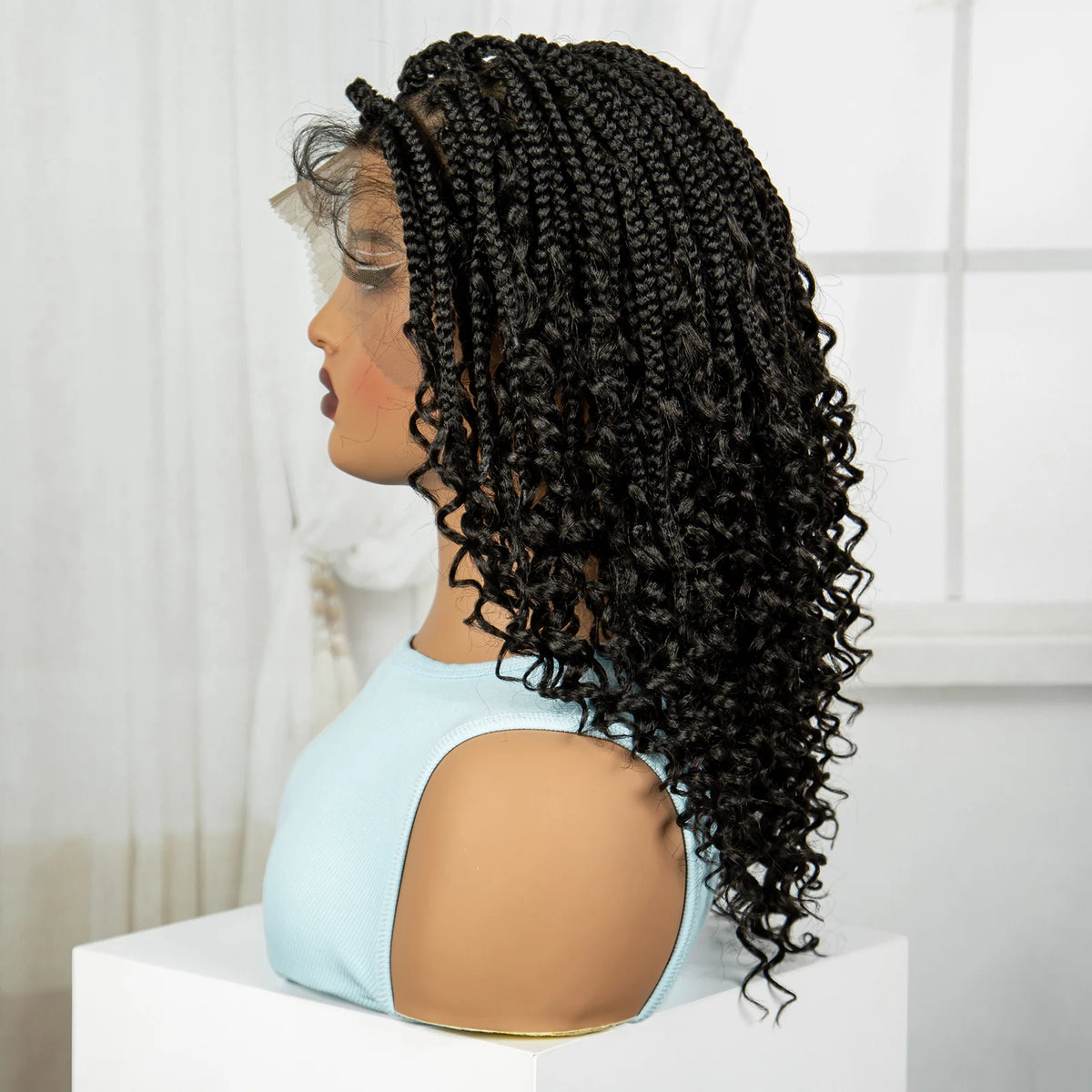 Knotless Box Braided Wigs with Curly Ends 16 Inches Synthetic