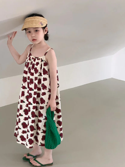 Sleeveless Beach Dress Printed Rose for Girls 4-6Y