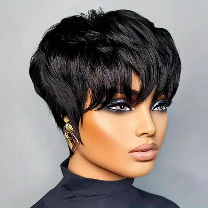 Short Bob Wig Straight Synthetic Wig with Bangs Natural Black
