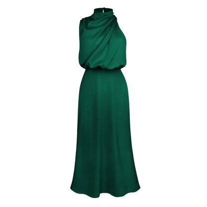 Elegant Silk Satin Sleeveless Long Dress for Women