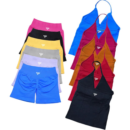 Seamless Lace-Up Bra and Shorts Yoga Set for Women
