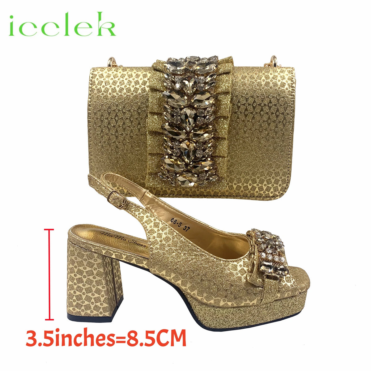 Orange Synthetic Fabric Women's High Heel Shoe and Bag Set