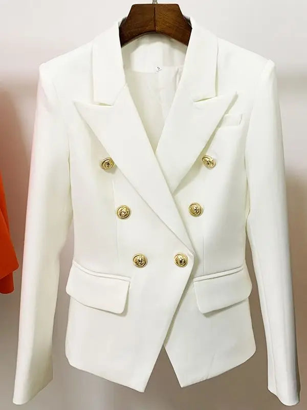Women's Classic Double Breasted Blazer with Metal Buttons