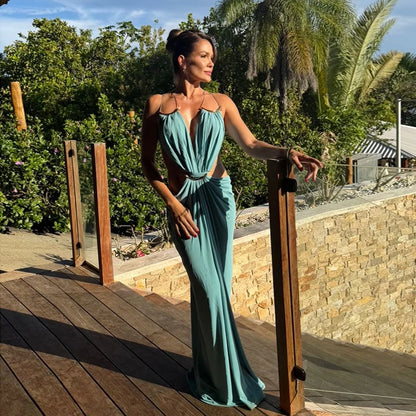 Backless Halter Dress for Women in Solid Polyester