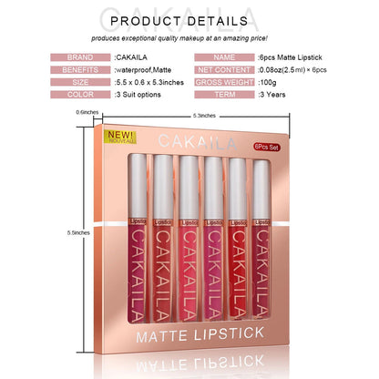 CAKAILA 6-Color Liquid Matte Lip Gloss Set