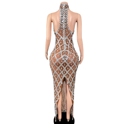 Sparkly Rhinestones Sleeveless Evening Dress for Women