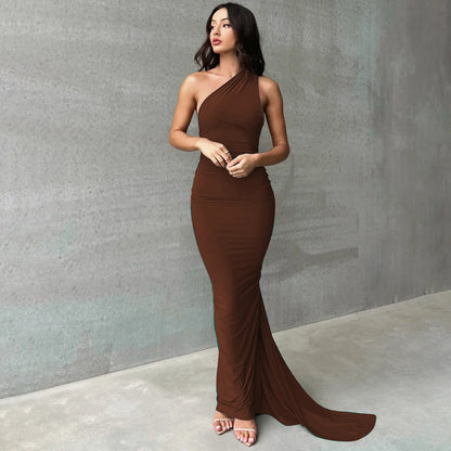 Hugcitar One Shoulder Backless Maxi Dress Women