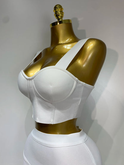 Women Bodycon Bandage Two Piece Set Black White