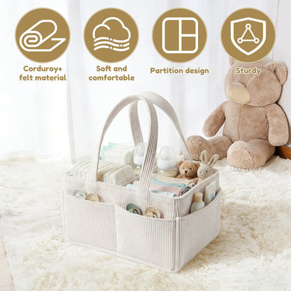 Baby Diaper Caddy Organizer Corduroy Beige Tote