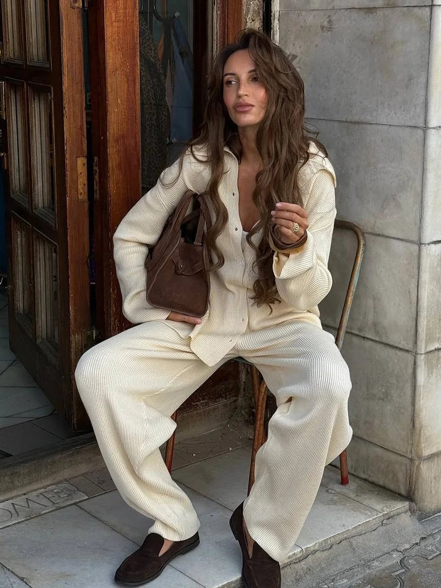 Knit Cardigan Pants Set for Women - Thick and Warm Outfit