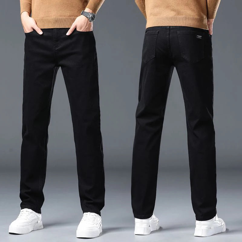 Men's Slim Denim Jeans Casual Elastic Trousers Black Gray