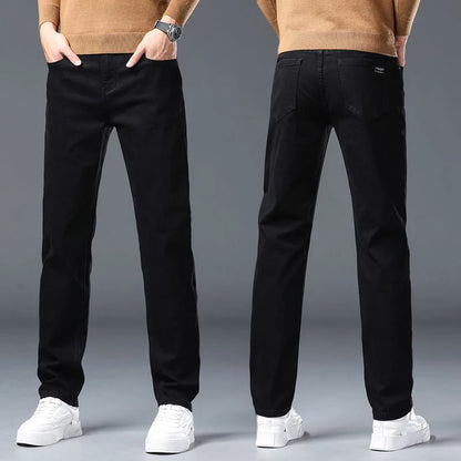 Men's Slim Denim Jeans Casual Elastic Trousers Black Gray