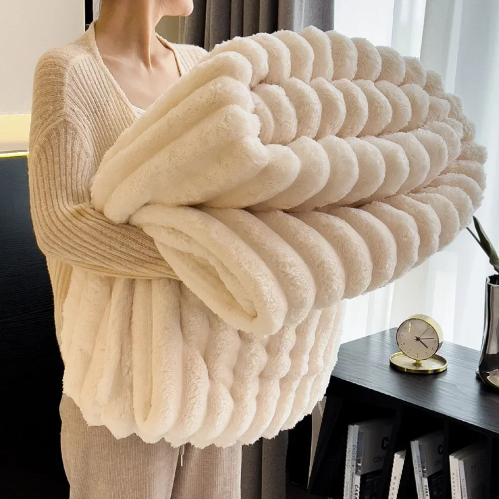 250GSM Soft Fluffy Striped Throw Blanket for Bed