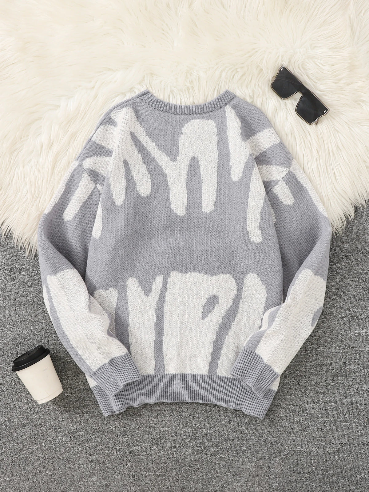 Irregular Jacquard Pattern Pullover Sweater Men Casual