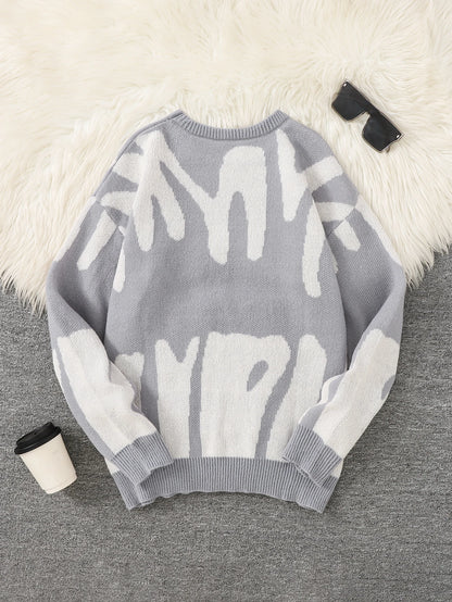 Irregular Jacquard Pattern Pullover Sweater Men Casual