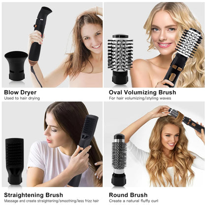 Hatteker 4-Head Hot Air Brush Hair Dryer and Straightener