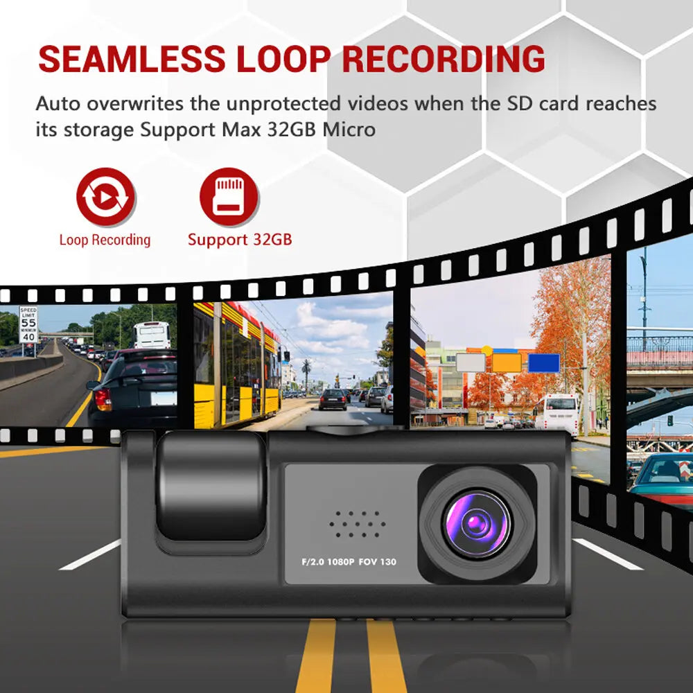 1080P Dash Cam with IR Night Vision and Loop Recording