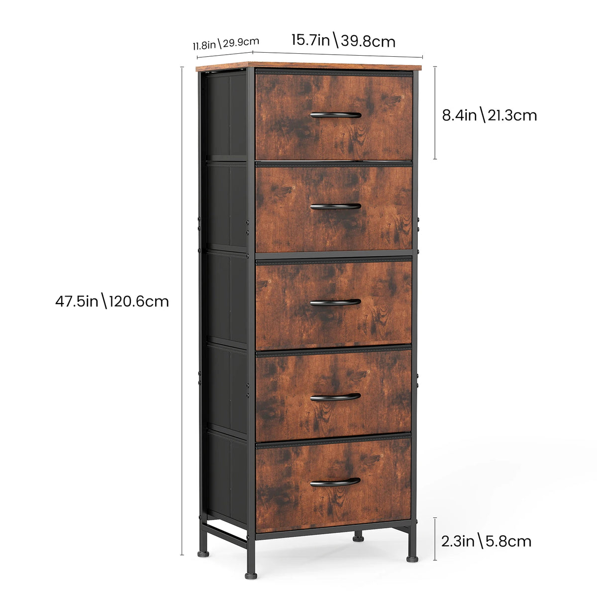 JHK 48 Inch Modern Dresser with 5 Fabric Drawers