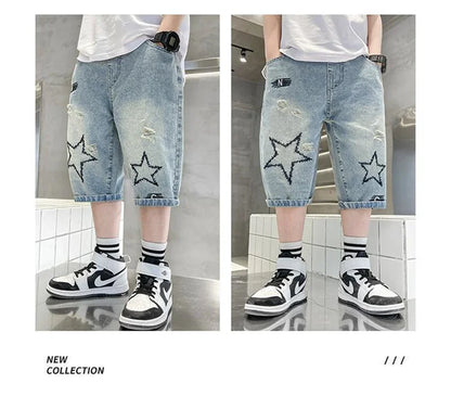 Boys Denim Shorts Summer Casual Knee Length Blue