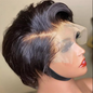 Straight Pixie Cut Wig Transparent Lace Human Hair Black