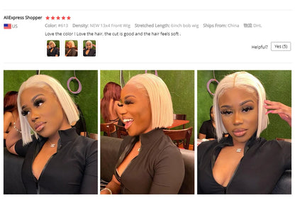613 Blonde Bob Human Hair Lace Frontal Wig