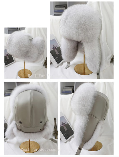 Men's Real Silver Fox Fur Bomber Hat