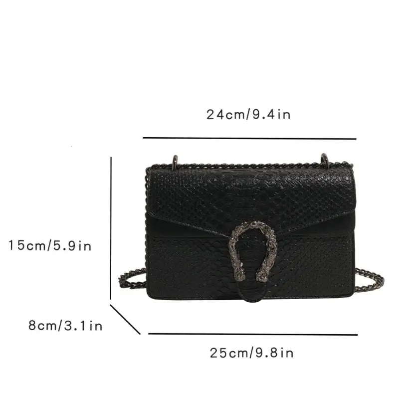 Retro Snake Pattern Chain Shoulder Bag for Women
