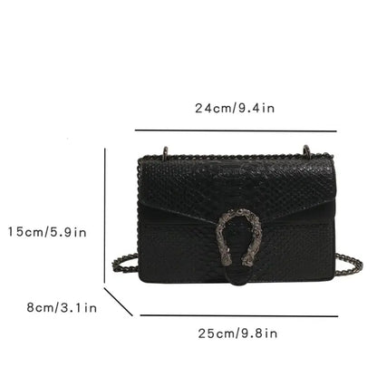Retro Snake Pattern Chain Shoulder Bag for Women