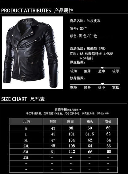 Men's Slim Fit PU Leather Motorcycle Jacket