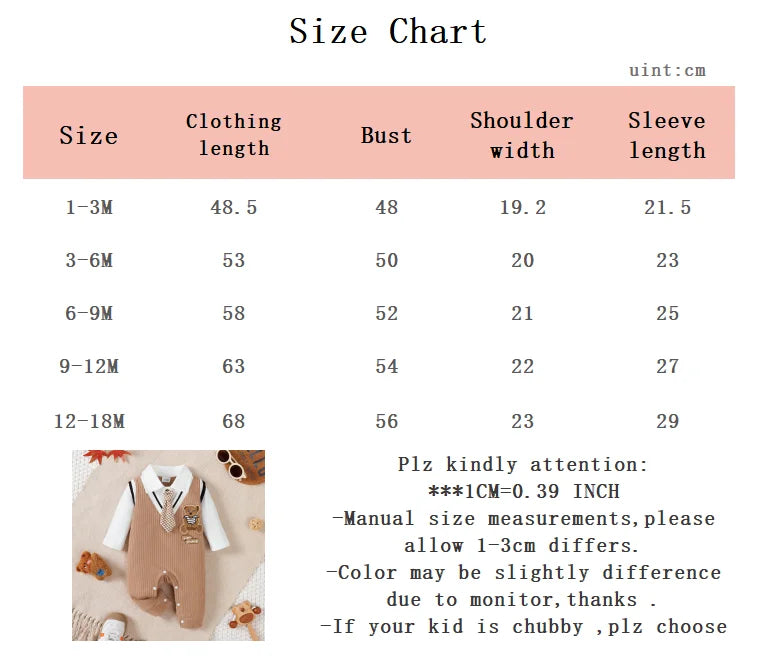 Baby Boy Cartoon Teddy Bear Jumpsuit for 0-18 Months