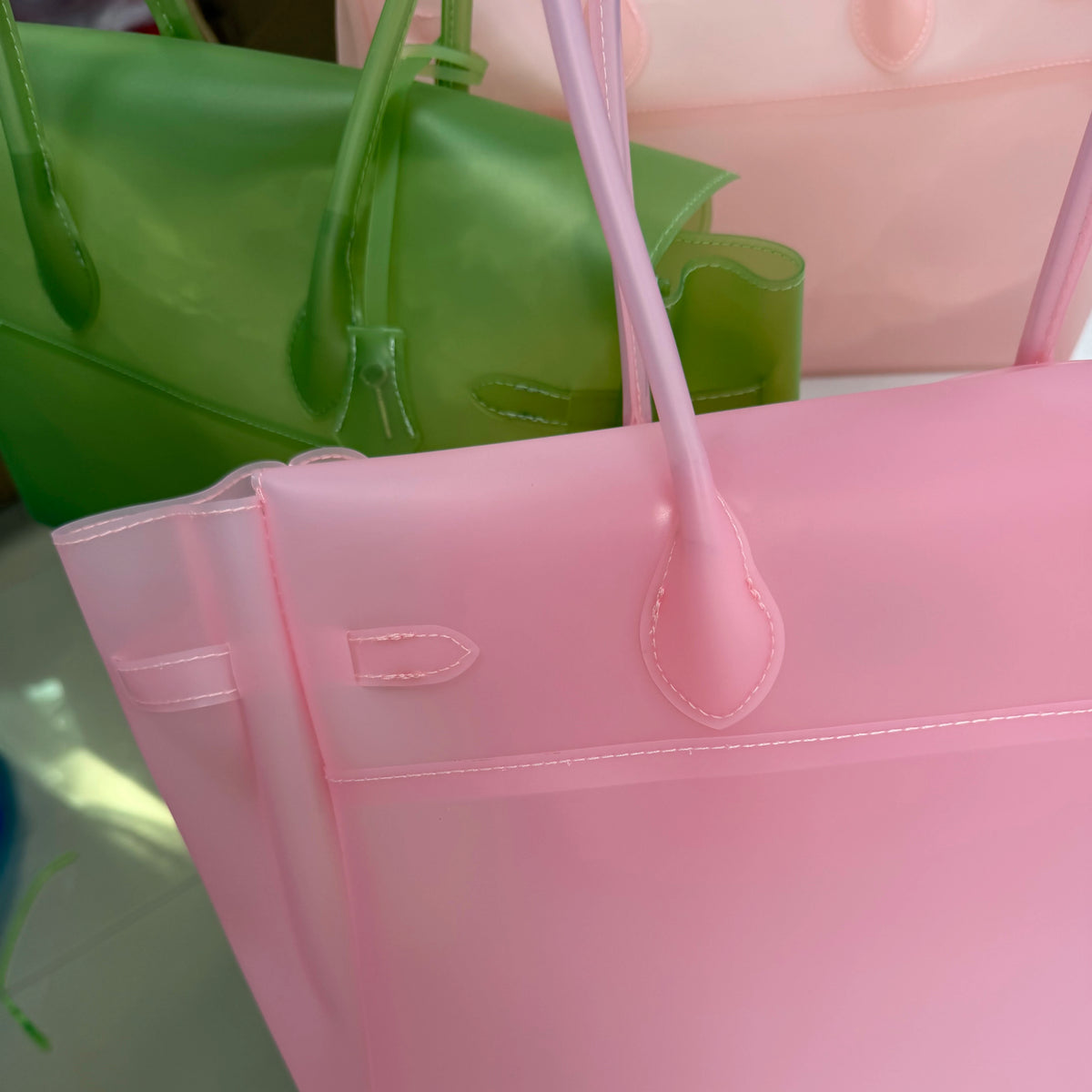 Women Jelly Bag TPU Transparent Tote Shoulder Bag Pink