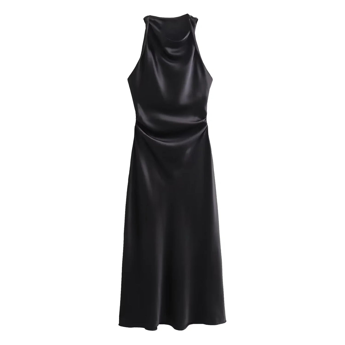 Satin Midi Dress for Women Sleeveless Elegant Evening Dress