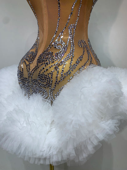 Sexy Rhinestone Mesh Bodycon Mini Dress for Women