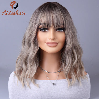 Light Gray Synthetic Wig with Fringe for Daily Use