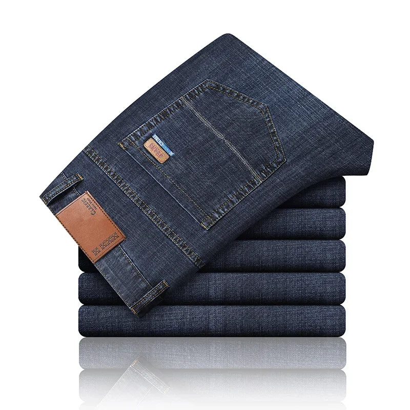 Men's Blue Straight Denim Jeans Lightweight Casual Trousers