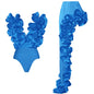 CM.YAYA Women Ruffled Asymmetrical V-Neck Bodysuit and Long Skirt Set