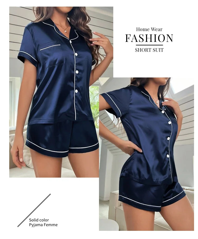 Silk Satin Pajamas Set for Women with Button-Down Design