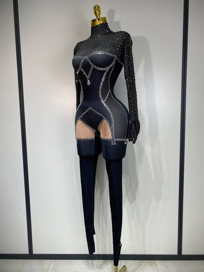 Sparkly Diamond Mesh Jumpsuit for Women