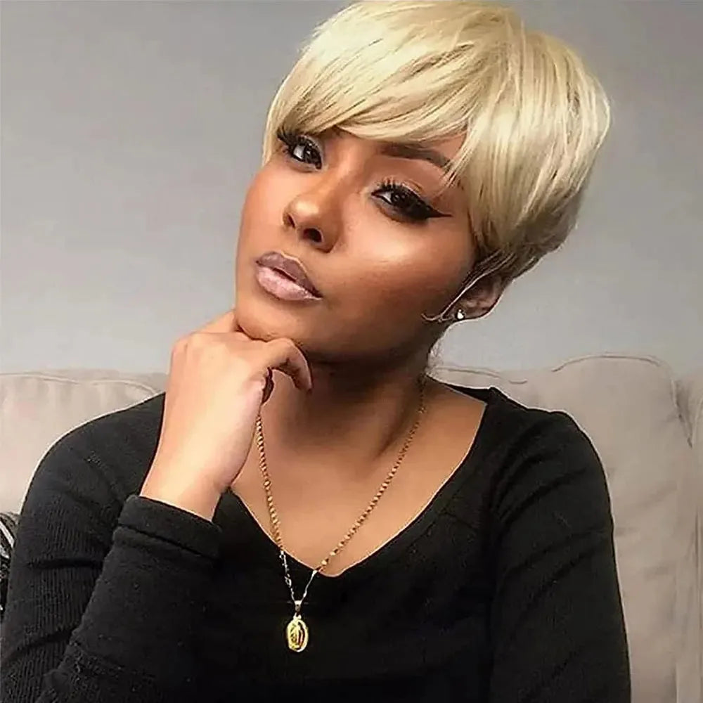 Short Pixie Cut Glueless Human Hair Wig Natural Black