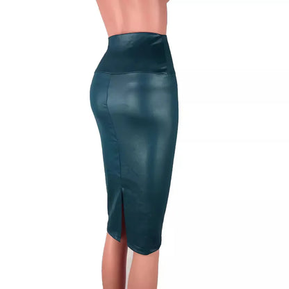 Matte PU Leather High-Waist Bodycon Pencil Skirt