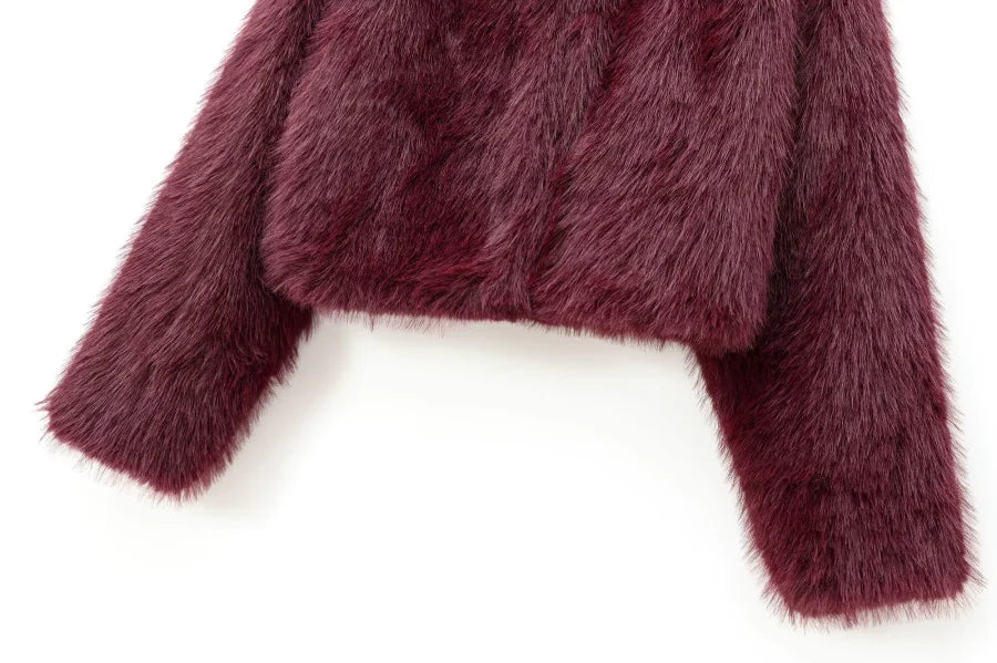 Women's Faux Fur Round Neck Short Jacket
