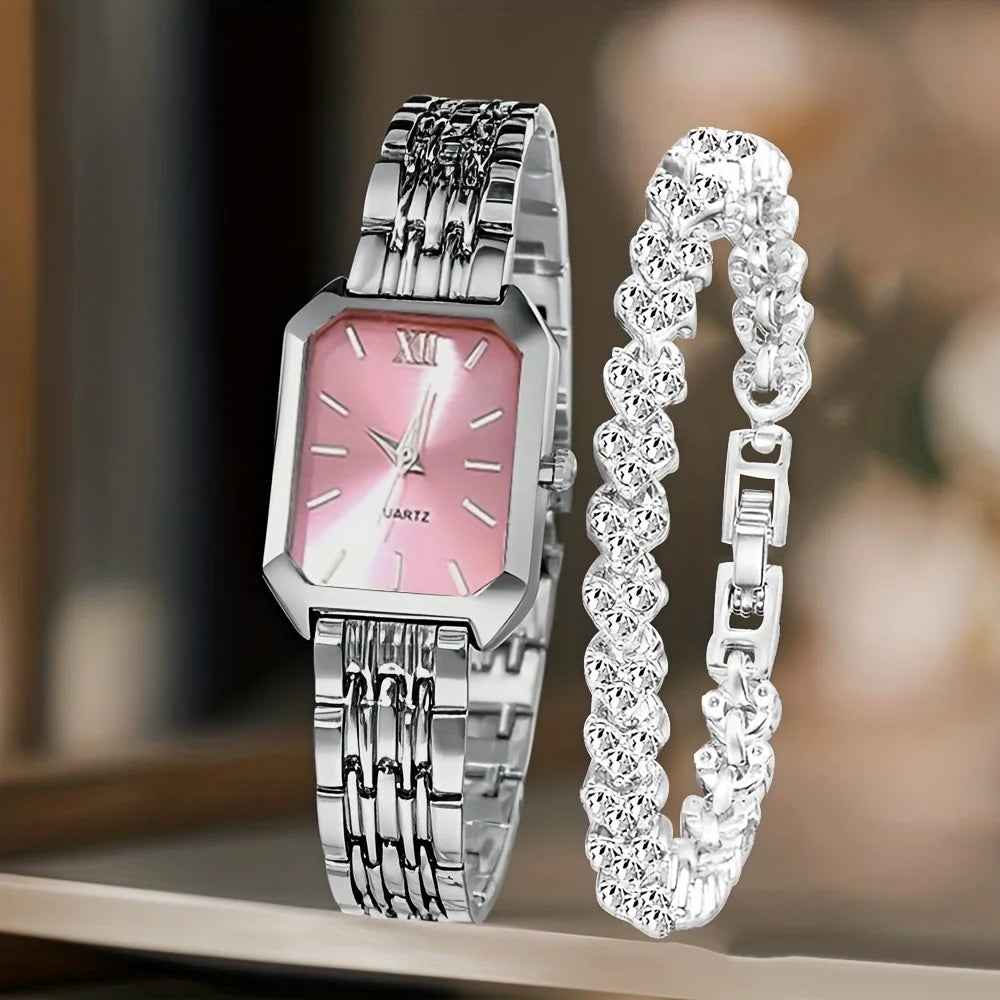 Fashion Rectangle Women Quartz Watch Bracelet Set