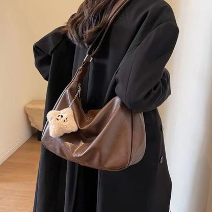 Trendy PU Leather Slouchy Shoulder Bag for Women