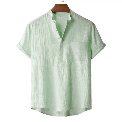 Men's Cotton Linen Short Sleeve T-Shirt Casual Beach Top