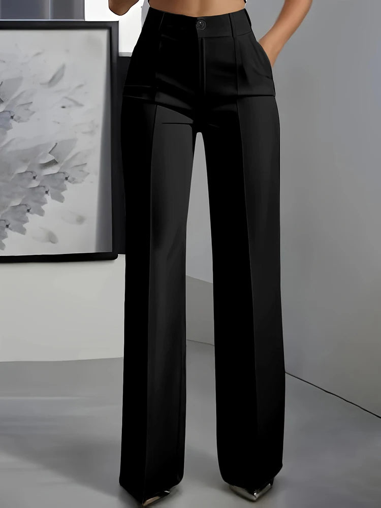 Women High Waisted Wide Leg Black Trousers