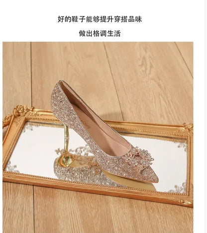 Elegant Crystal Pointed Toe High Heel Pumps for Women