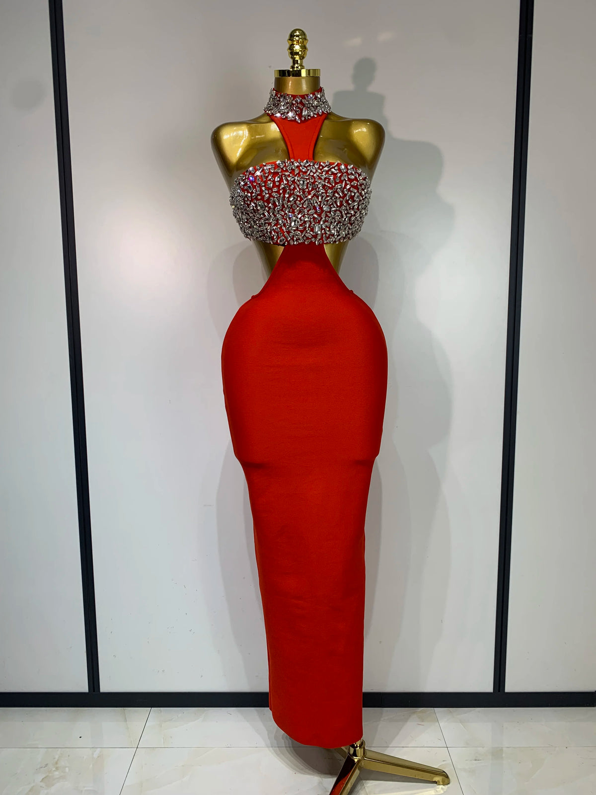 Black Bodycon Bandage Dress with Sparkly Crystals