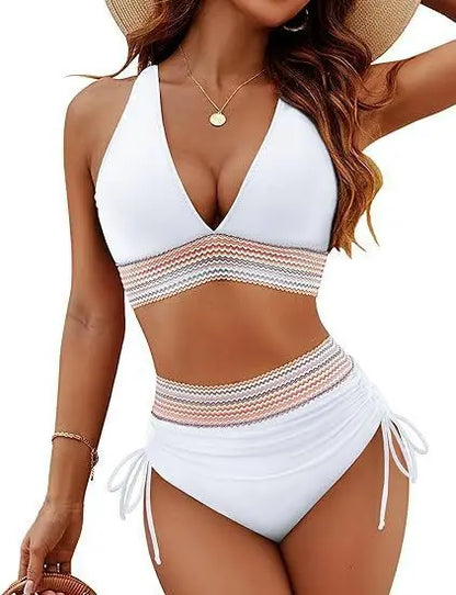 Textured Bikini Set with Wide Shoulder Belt for Women